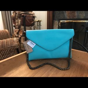 J Crew Factory Turquoise Clutch Bag with chain NWT